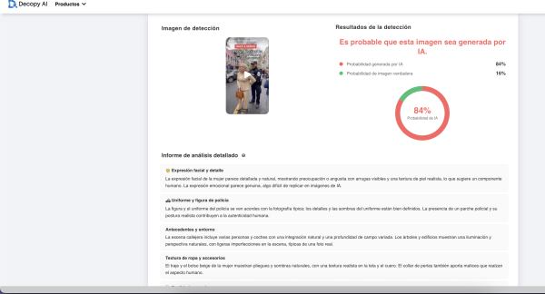 Fuente: Captura de pantalla de la herramienta de detección de IA. 